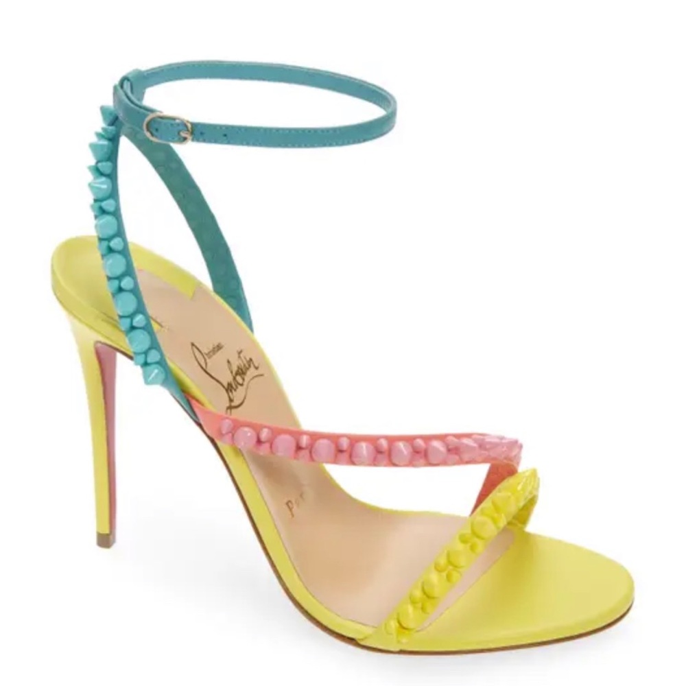 New-Christian Louboutin Multicolor Mafaldina Spike Red Sole Stiletto Sandals